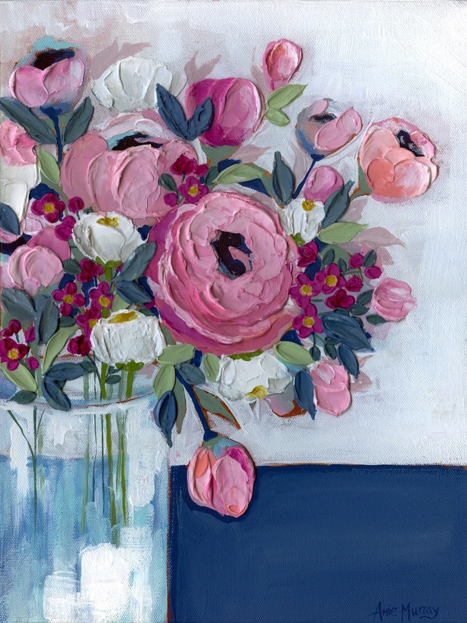 Pink Roses | 12x16 Textured Acrylic Still Life on Canvas — Amie